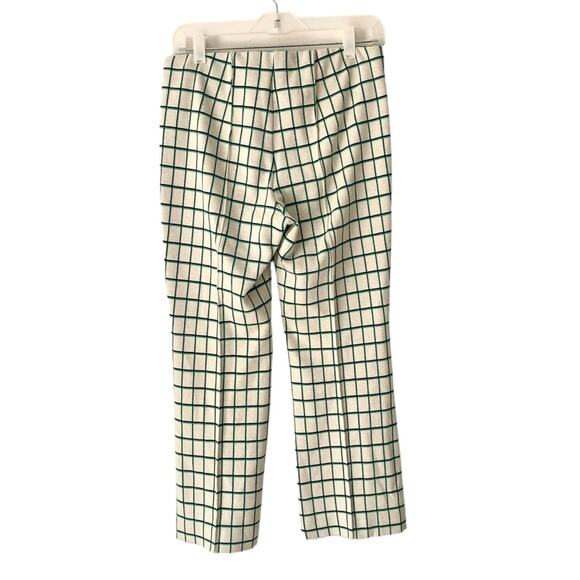 Anthropologie The Essential Cropped Flare Pants Green Cream Plaid size small - Picture 5 of 9
